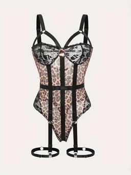 Sexy Lingerie Body – Zwart, Mesh & Jarretels – Panterlook & Kant – Verstelbare bandjes – Bondage Look – BDSM – Kinky – Verleidelijk, Sensueel & Krachtig – Lingerie Erotisch – Lingerieset –Lingerie Sexy Setje – Dare to Undress – XS/S, M, L, XL, XXL — thumbnail 6