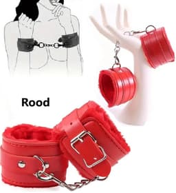 Pluche BDSM Handboeien I Erotische PU Leren Handboeien I Eotische Speelplezier I Verstelbaar I Bondage I Rood — thumbnail 1