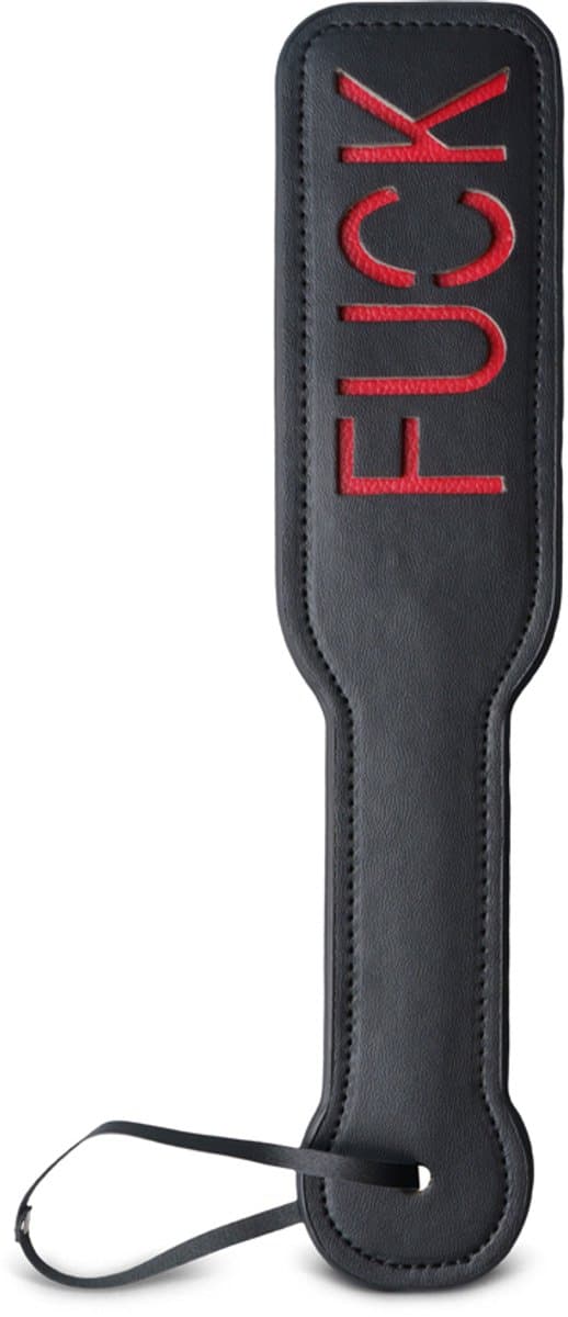 BDSM Paddle met ‘FUCK’-Print – Zwart/Rood – PU Leer – Dominantie Accessoire voor Spanking & Roleplay — afbeelding 1