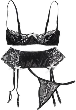 3-delige Sexy Lingerieset – Open Cups & Open Kruis – Maat 3XL/4XL – Erotisch Jarretels Dames – BDSM Lingerie & Erotiek — thumbnail 5