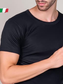 Herenshirt met halve mouwen, ronde hals, katoen, warm, robuust, gemaakt in Italië, art. 485 — thumbnail 2
