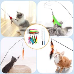Kattenspeelgoed met Veren, Interactieve Kattenhengel Speelgoed Kattenstaaf Verwisselbaar, Vishengel Speelgoed, 2 Intrekbare Stokjes en 10 Vervangende Veren Bel, Kattenhuisdieren Speeltje — thumbnail 5