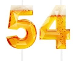 Verjaardagskaarsen bierthema - 54e verjaardag - levensecht pintglas ontwerp - leuk cadeau voor mannen - Velnivo