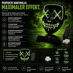 LED Halloween-masker in Purge-stijl, regelbare verlichting en oplichtend gezicht – Kostuum voor heren en dames voor Halloween, carnaval en verkleedfeesten (kleurenkeuze) — thumbnail 5