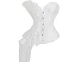 Dames Corset Top – Strapless Bustier met Sweetheart Halslijn, Jacquard, Veterdetail, Taille Cincher en Gothic Lingerie - Wit - Maat M
