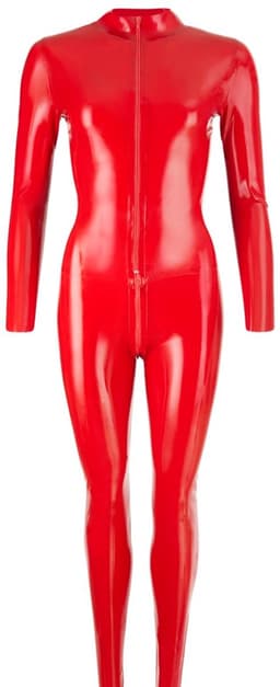 LateX – Erotische Bondage Catsuit met Rits Sluiting bij Borsten en Kruis Spanning Verzekerd Maat XS – Rood — thumbnail 4