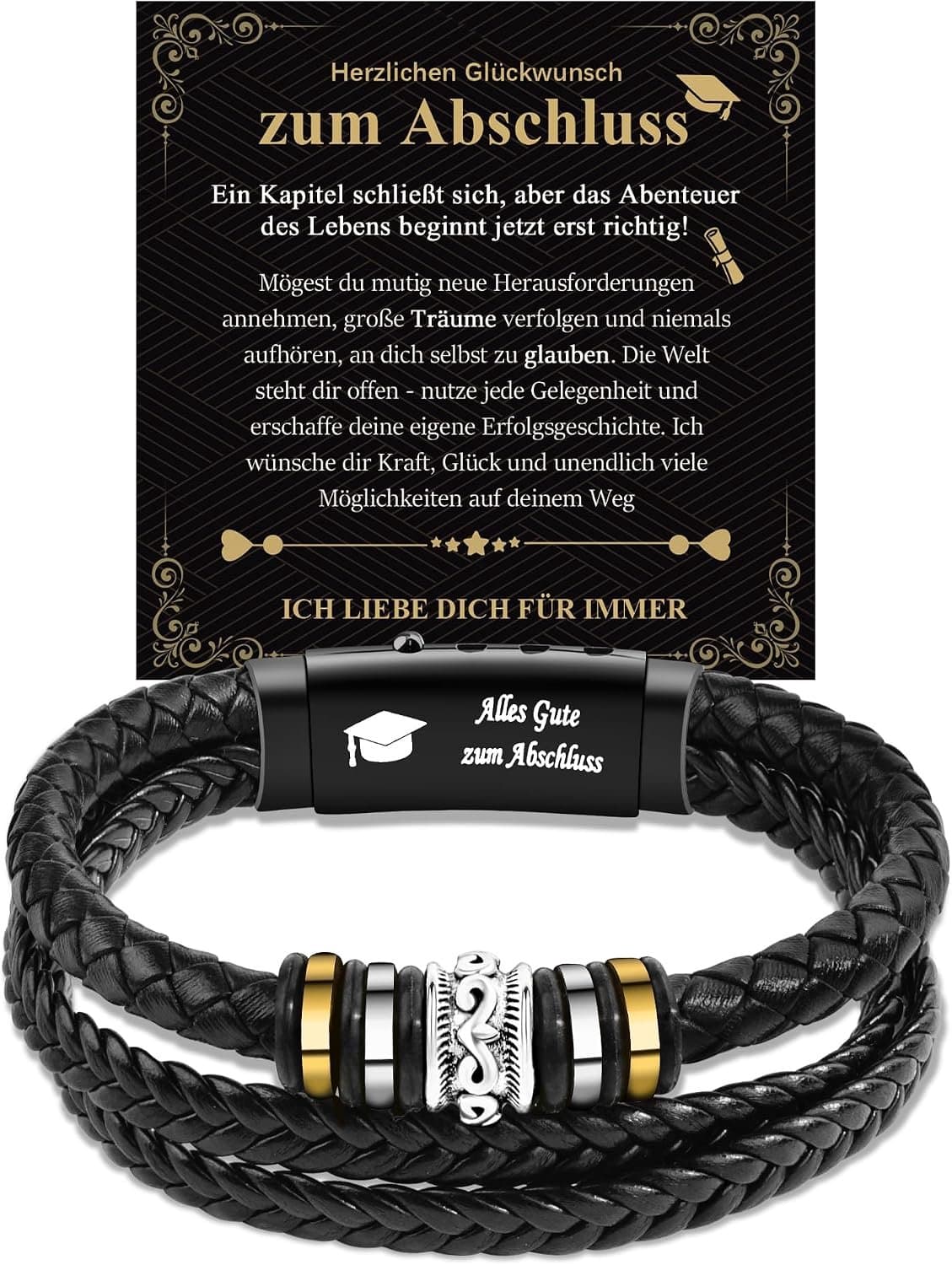 Kerstarmband voor mannen - 21 cm - zwart - stijlvol cadeau voor hem - Vemera — afbeelding 1