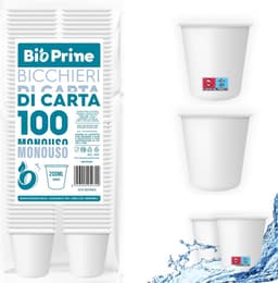 Bio Prime - Pack of 100 - Paper Water Cups 200 ml - Biodegradable Cups - for Hot Drinks, Water and Drinks - ShopVlot — thumbnail 1