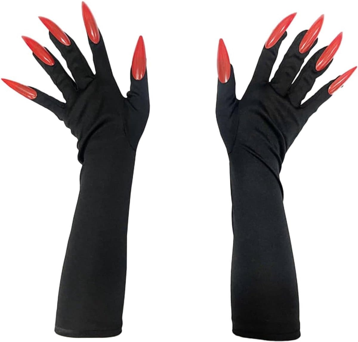 1 paar Halloween lange rode vingernagels handschoenen party kostuum lange nagels spookpoot heks duivel poot handschoenen voor kostuum Halloween party cosplay (zwart) — afbeelding 1