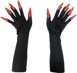 1 paar Halloween lange rode vingernagels handschoenen party kostuum lange nagels spookpoot heks duivel poot handschoenen voor kostuum Halloween party cosplay (zwart) — thumbnail 1