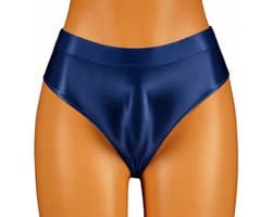 Satijnen Dames Slip voor Mannen – Glanzend – Hoge Taille – Blauw