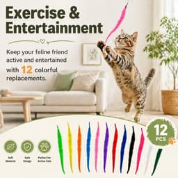 Set van 12 vervangende vullingen voor kattentoverstaf, verschillende kleuren harige rupswormspeelgoed, interactieve huisdierspeelaccessoires voor kittens en volwassen katten — thumbnail 2