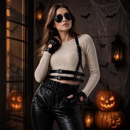 Lara Croft kostuum, cosplay - Driedelige set van kunstleer met harnas, damesbovenlichaam, handschoenen en pilotenbril - ShopVlot — thumbnail 5