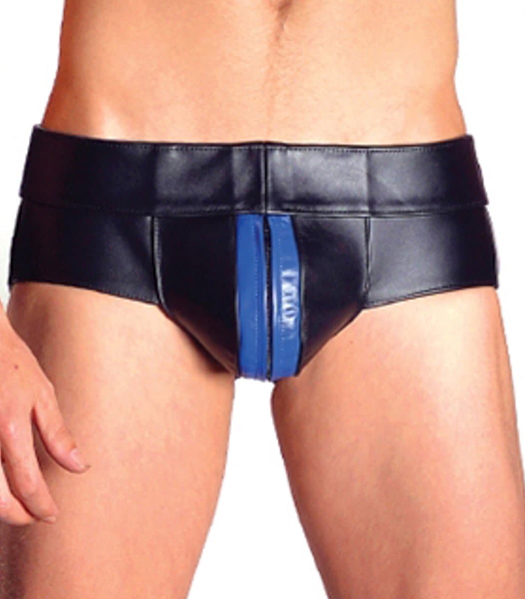 Mister B leren powerjock met blauwe bies xs — afbeelding 1