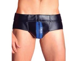 Mister B leren powerjock met blauwe bies xs