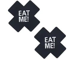 CHPN - Tepelcovers - Tepelsticker - Eat me sticker voor op tepels - Zwart - Grappige tepel sticker - Tepels afplakken - Festival - Feest - Sexy - 1 paar
