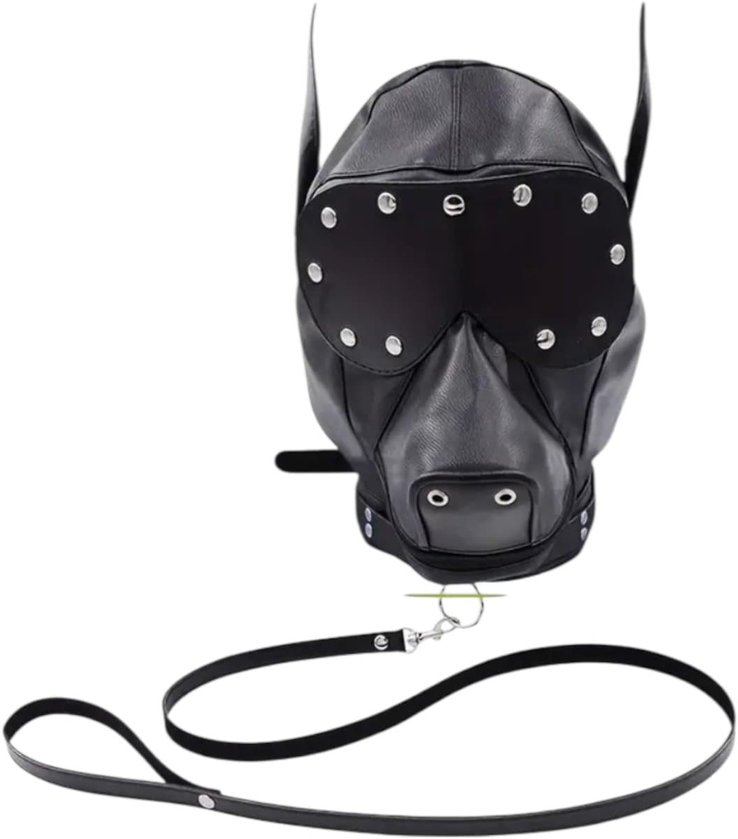 Hondenmasker met Riem – Zwart Lederen Puppy Play Masker – Verstelbaar – Uniseks – BDSM & Cosplay Gear – Kinky Pleasure® — afbeelding 1