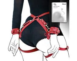 DOWO® - Body Bondage - met Strikknoop - Handboeien - Kleding Accessoires - Sexy Lingerie - Erotiek Riem - SM BDSM - Leer- Harnas Vrouwen - Sextoys voor vrouwen - Rood