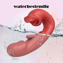Luxe Vibrator met Zuigfunctie – 3-in-1 Clitoris & G-spot Stimulator – Valentijn – Vibrators voor Vrouwen- Sex Toys voor Koppels – Seksspeeltjes voor Mannen - 10 Vibratiestanden – USB Oplaadbaar – Waterdicht – Medisch Siliconen – Rood — thumbnail 4