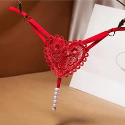 Navelketting Transparante Damesslipjes Zoete Onderbroeken Open Kruis T-rug Geborduurde Sexy Lingerie Sexy Kralen T-rug Damesondergoed Rode Taille (56-80cm) — thumbnail 2