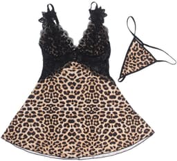 Sexy Lingerie - Erotische Elegante 2 delige Babydoll + String in Luipaard - Leopard Tijger print met Kant - Sexy Teddy - Erotiek - Pyjama - PLUS SIZE - Valentijnsdag - Cadeau Voor Hem & Haar - 3XL-4XL — thumbnail 5