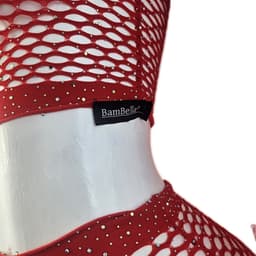 BamBella® - 3 delig - Onesize - Erotische sexy nacht rok set handschoenen steentjes Zwart doorzichtig kant - Super Stretch — thumbnail 3