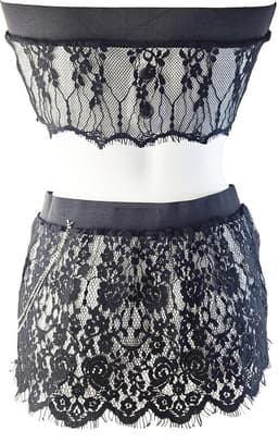 Kleding set - maat onesize - Doorzichtig kant zwart ketting met steentjes Erotische sexy rokje — thumbnail 2