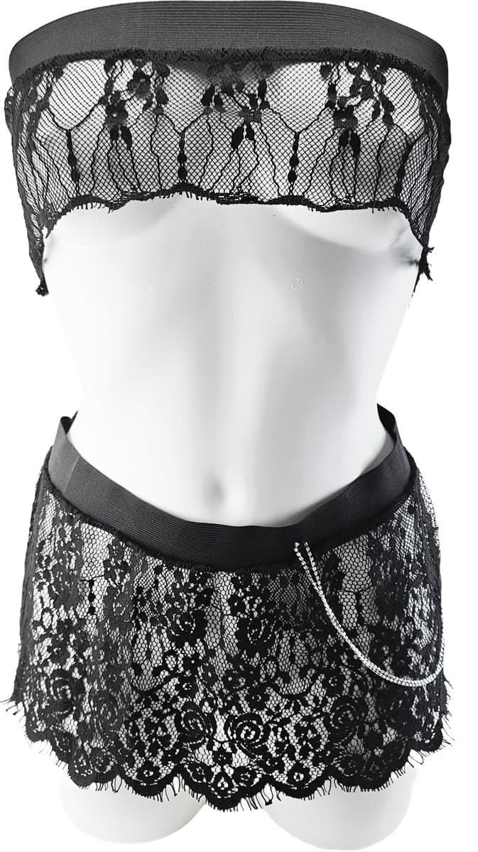 Kleding set - maat onesize - Doorzichtig kant zwart ketting met steentjes Erotische sexy rokje — afbeelding 1