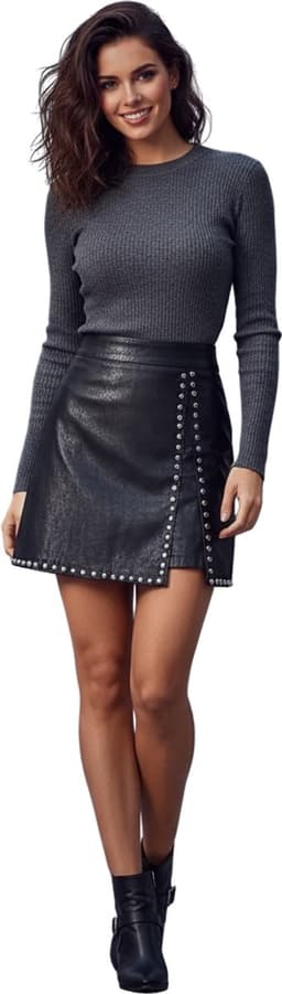 Lange Lederen Rok - V-Split - Hoge taille - Zwart - PU Leder - Sexy — thumbnail 1
