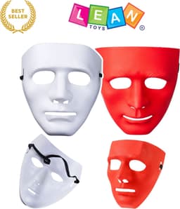 Carnaval Anonymous Masker – Wit of Rood – Verkleedmasker met Elastiek – Lichtgewicht Kunststof Masker voor Halloween, Feest, Theater of DIY Decoratie – Universele Maat voor Kind & Volwassene – Met Ebook — thumbnail 1