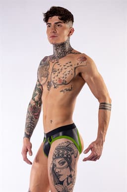 Mister b neoprene jock brief black neon green xs — thumbnail 3