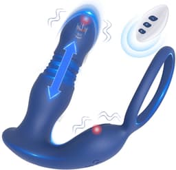 IntiMate® Palos - Anale Vibrator voor Mannen - Prostaatstimulator met Afstandsbediening - 7 Vibratie & Pulsatiestanden - Ballenstimulator - Stotende Buttplug met Penisring - Anale Dildo met Dubbele Cockring - Blauw — thumbnail 1