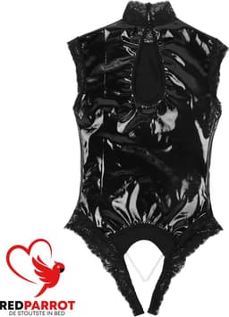 Latex Wetlook Jumpsuit - Open Kruis En Borsten - Erotisch - Ketting - Kant — thumbnail 5