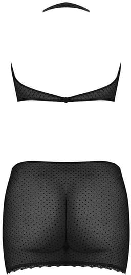Polka Dot Mesh Halter & Skirt Set - Zwart — thumbnail 2