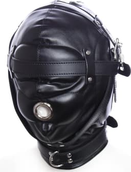 Banoch - Foraminis Hood Black - Zwart bondage masker van PU Leer | BDSM — thumbnail 6