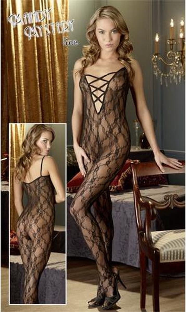 Mandy Mystery Lingerie – Erotische Catsuit met Diep Stretchend Decolleté voor Pure Opwinding – Maat M/L – Zwart — afbeelding 1