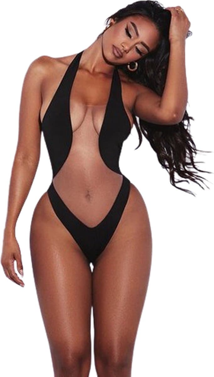 Badpak lingerie Black deluxe - 2 in 1 Bikini - Erotische zwarte lingerie - Sexy badpak - Semi-transparant - Backless - XS tot en met L — afbeelding 1