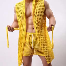 Transparante heren badjas - Capuchon - Geel - Sexy en erotisch - Polyester — thumbnail 2