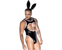 Mannen Konijnenpak in Lederen Look met Oortjes en Staart – Sexy One Size Lingerie