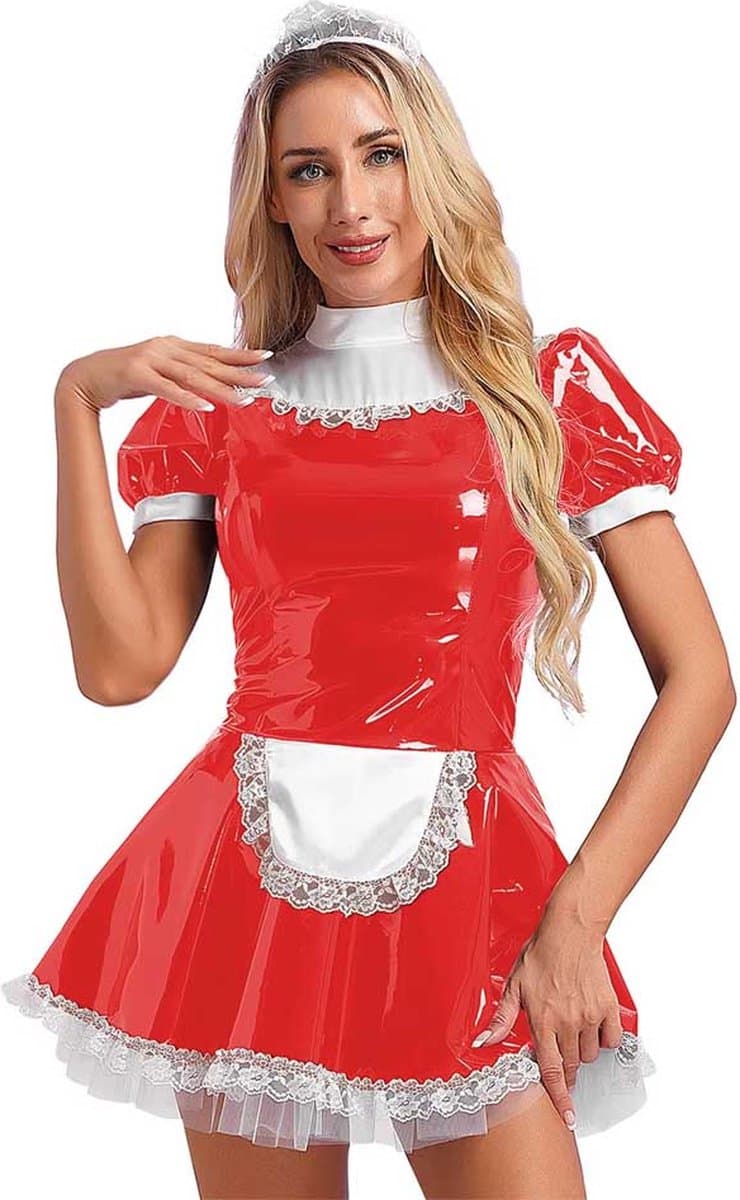 Latex wetlook schoonmaakster - Rollenspel - Erotische kleding - Sexy Jurk - Met hoofdband - Cosplay — afbeelding 1