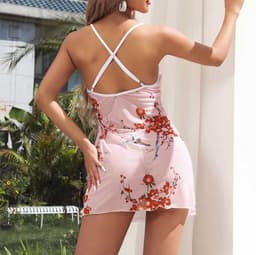Doorschijnende Sexy Bloemen Nachtjurk - Lingerie - Pyjama- Dames - Roze — thumbnail 2