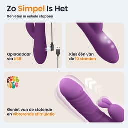 PureVibe® Magic Pulsing Rabbit – Stotende Rabbit Vibrator voor Vrouwen – Clitoris & G-Spot Stimulator – Dildo - 10 Stoot- & 10 Vibratiestanden – Sex Toys voor Koppels – Paars — thumbnail 2