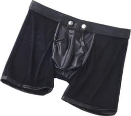 LekkerStout PU Boxershort Met lange Pijpen - Open Kruis - Zwart - Sexy Herenondergoed | L | ( LS067 ) — thumbnail 1