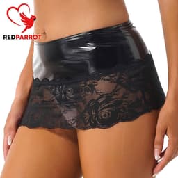 Latex wetlook rok met kanten onderzijde - Erotisch - Verleidelijk - Sexy lingerie - Zwart — thumbnail 2