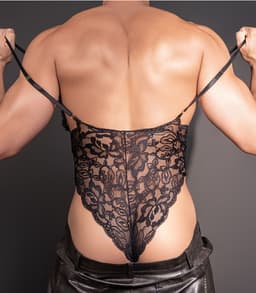 Sexy Lace Heren Bodysuit - Zwart - Nieuwe stijl - Herenshirt - Lingerie voor Mannen - Onderbroek - Ondergoed - Sexy Herenlingerie - Zeer elastisch - Erotisch en sexy - Slip - Sexy - Zacht en comfortabel — thumbnail 4