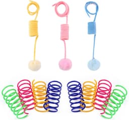 Speelset voor Katten, 3 Stuks Kattenspeelgoed Zelf Hangend Deurframe voor Binnen met Zuignap, 8 Stuks Kleurrijke Plastic Spiraal Veren Kattenspeelgoed — thumbnail 1