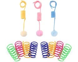 Speelset voor Katten, 3 Stuks Kattenspeelgoed Zelf Hangend Deurframe voor Binnen met Zuignap, 8 Stuks Kleurrijke Plastic Spiraal Veren Kattenspeelgoed