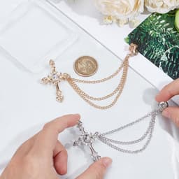 1 Doos 2 Kleuren Heren Broche Pak Pin Badge met Kettingen Hangende Ketting Broche Pin Zilver Goud Legering Kruis Nep Strass Heren Revers Decoraties voor Smoking Stropdas Hoed Sjaal Shirt — thumbnail 2