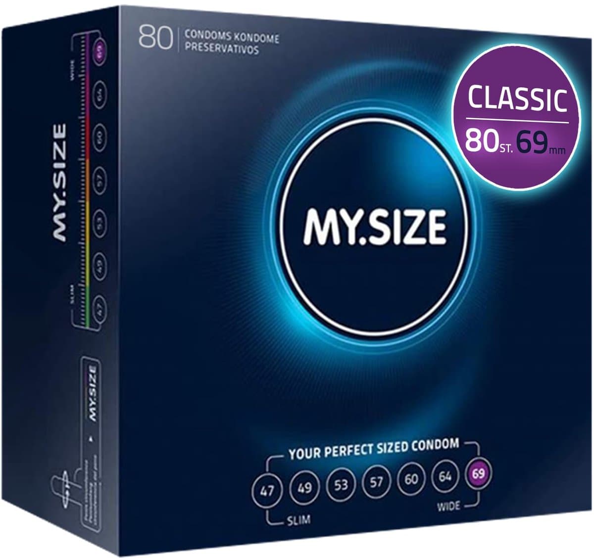 MY.SIZE Classic condooms maat 7 I 69 mm breed I 80 stuks mega pack I premium condooms extra dun I condooms true to touch gossamer I dunne 0,07 mm wanddikte I condooms vegan I condooms voor mannen — afbeelding 1