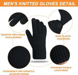 Handschoenen Mannen Wol Fleece Gevoerde Thermische Handschoenen Touch Screen Warm Gebreide Handschoenen Gift voor Running Ski Outdoor — thumbnail 5